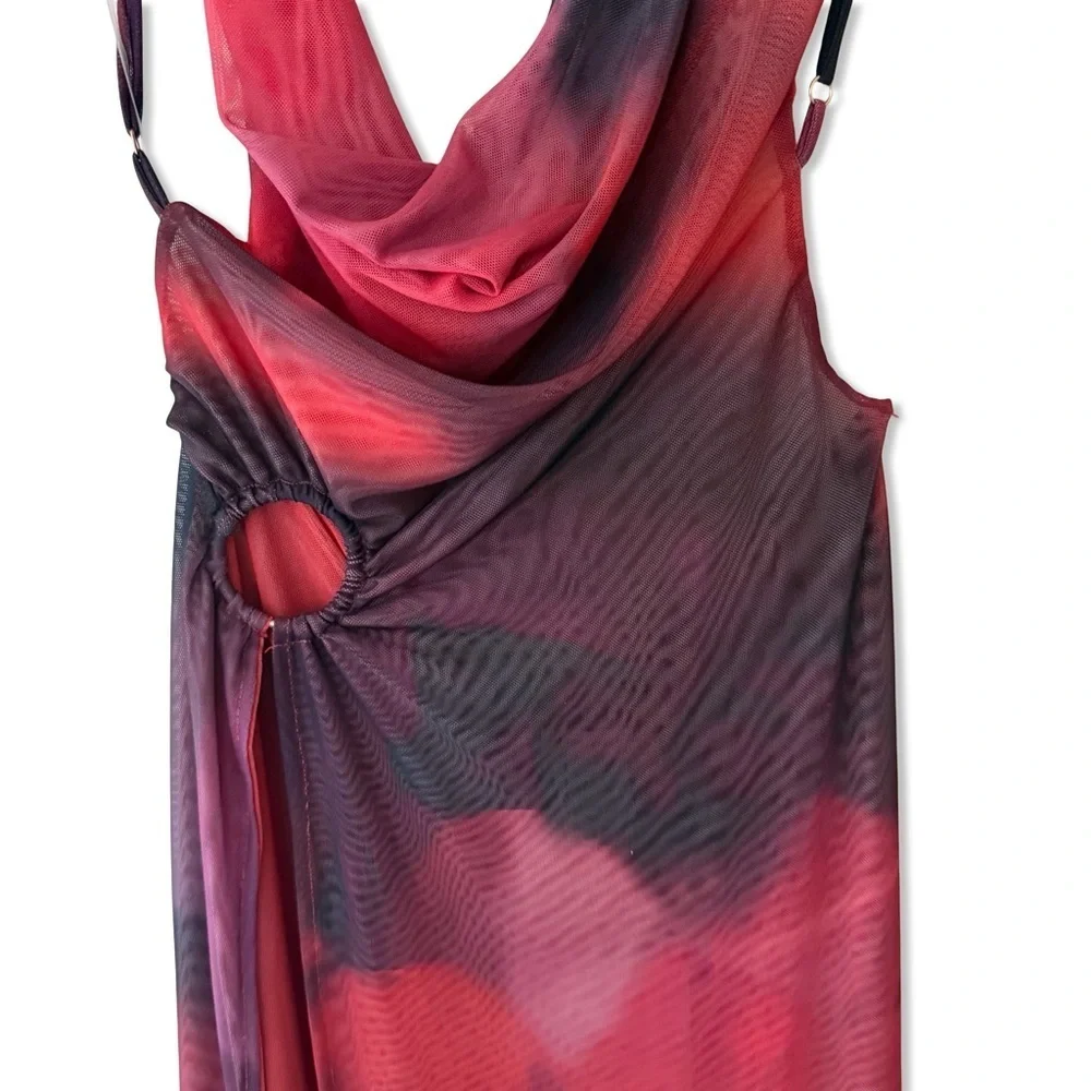 Jaded London Vixen Red Maxi Dress micro mesh print cut out Revolve NWT 2